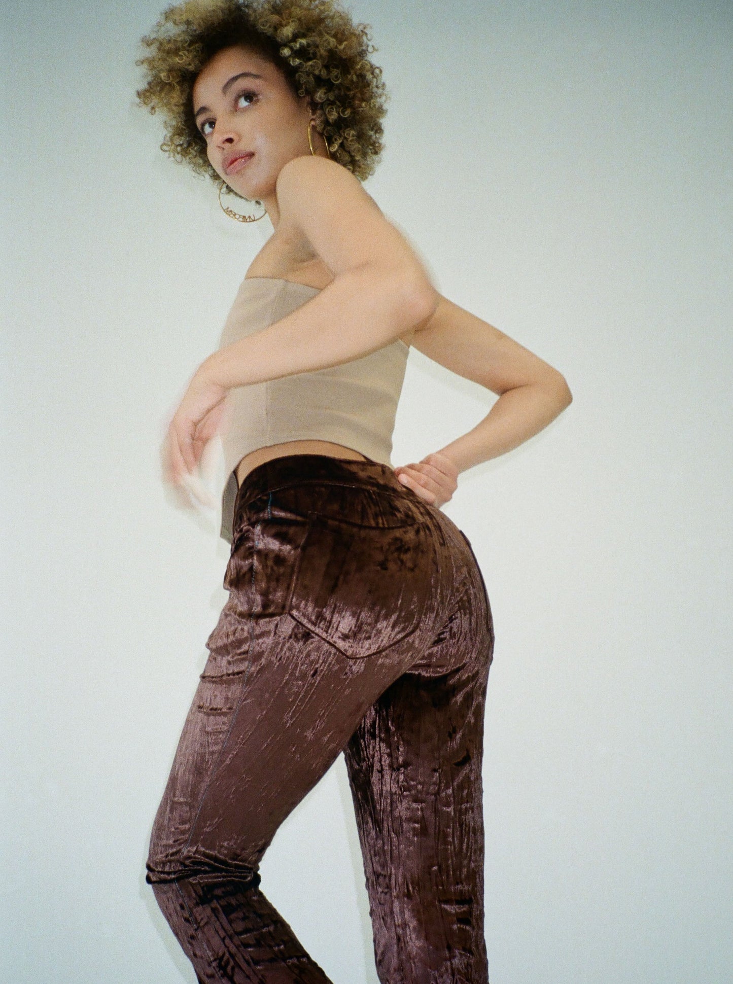 DEVON crushed velvet pants - BROWN