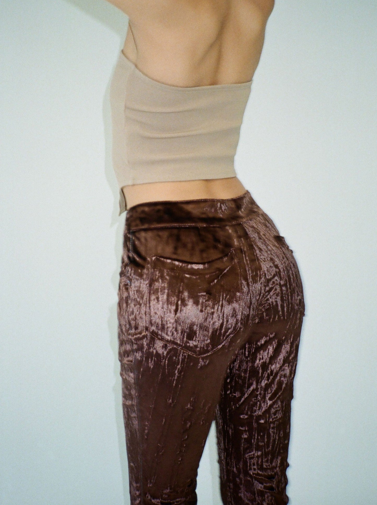DEVON crushed velvet pants - BROWN