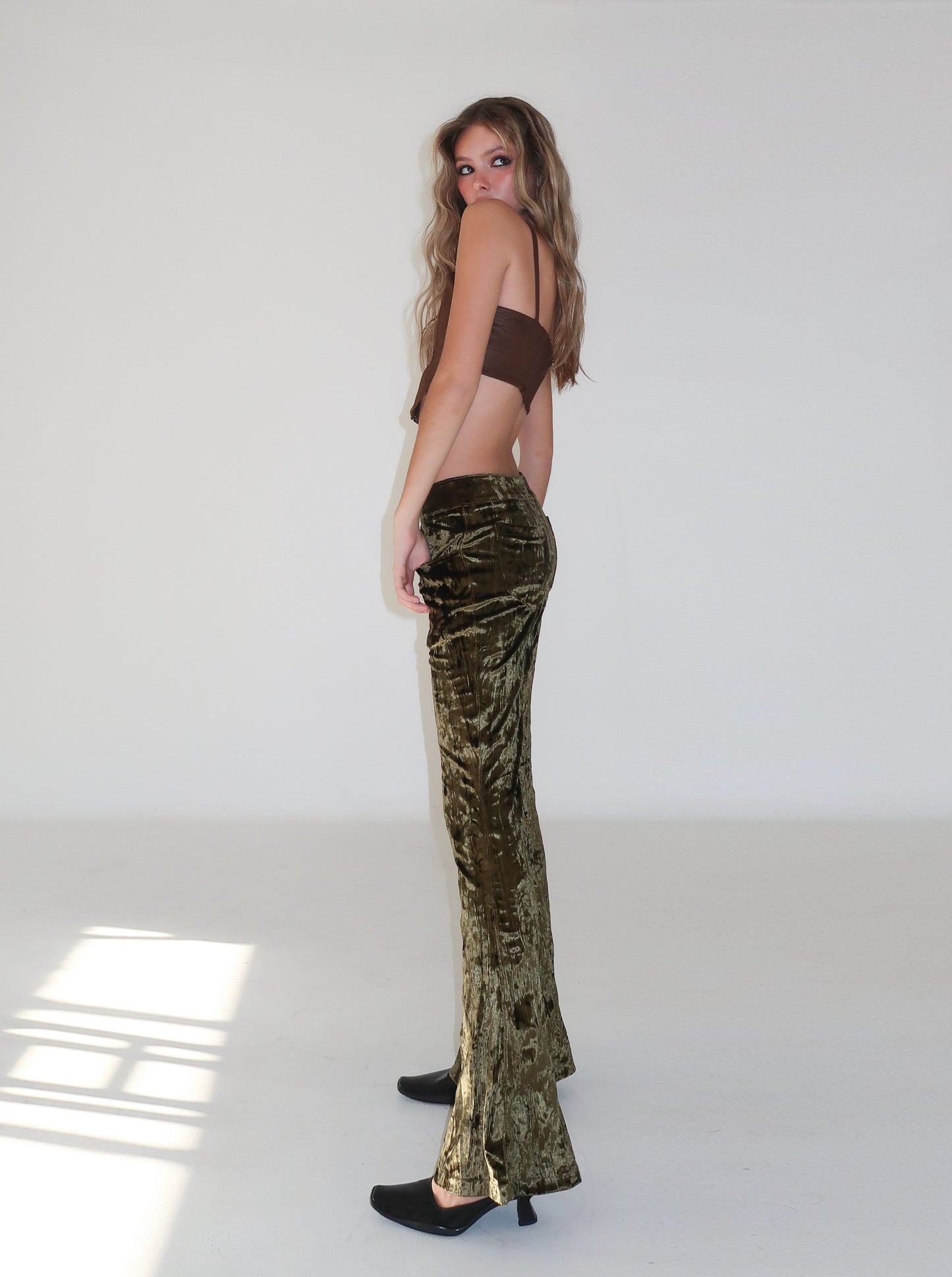 DEVON crushed velvet pants - GREEN