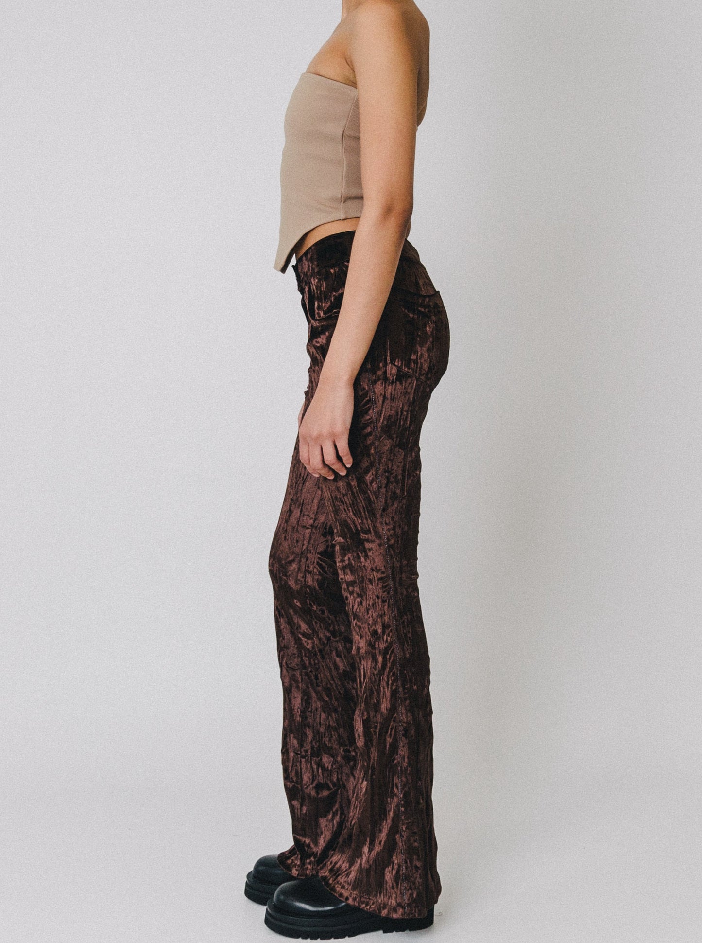 DEVON crushed velvet pants - BROWN