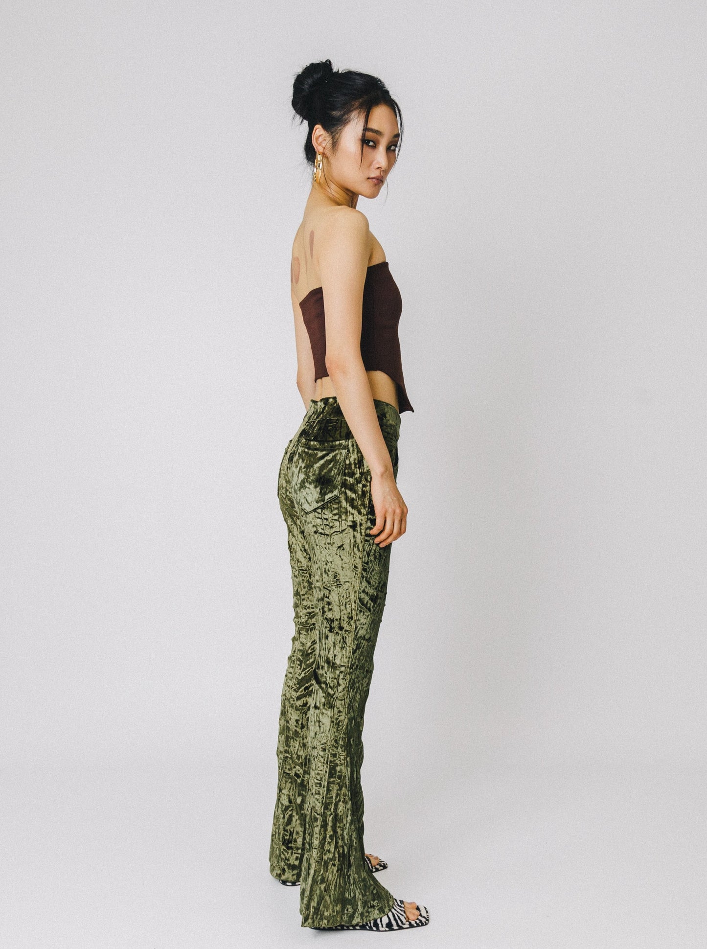 DEVON crushed velvet pants - GREEN