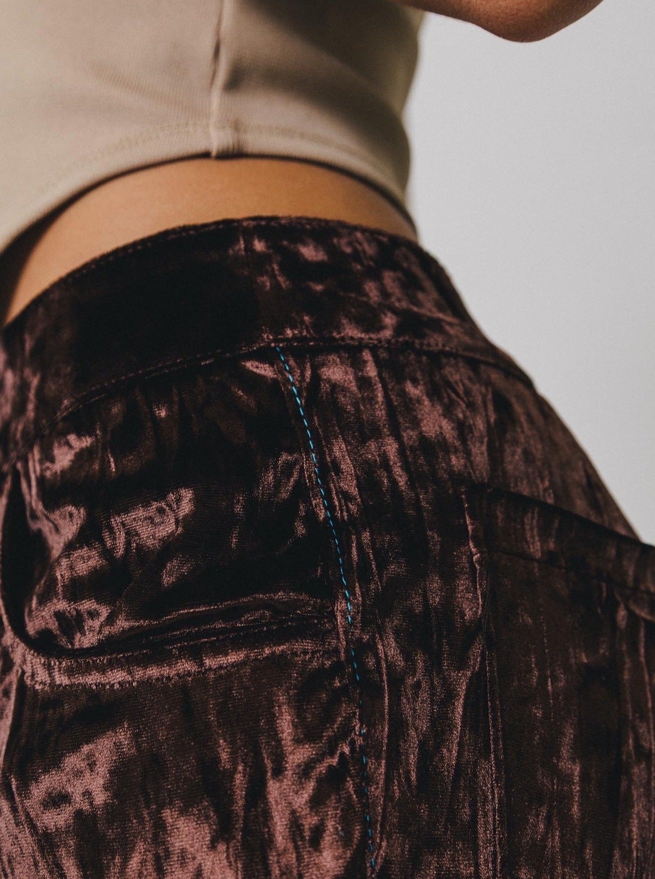 DEVON crushed velvet pants - BROWN