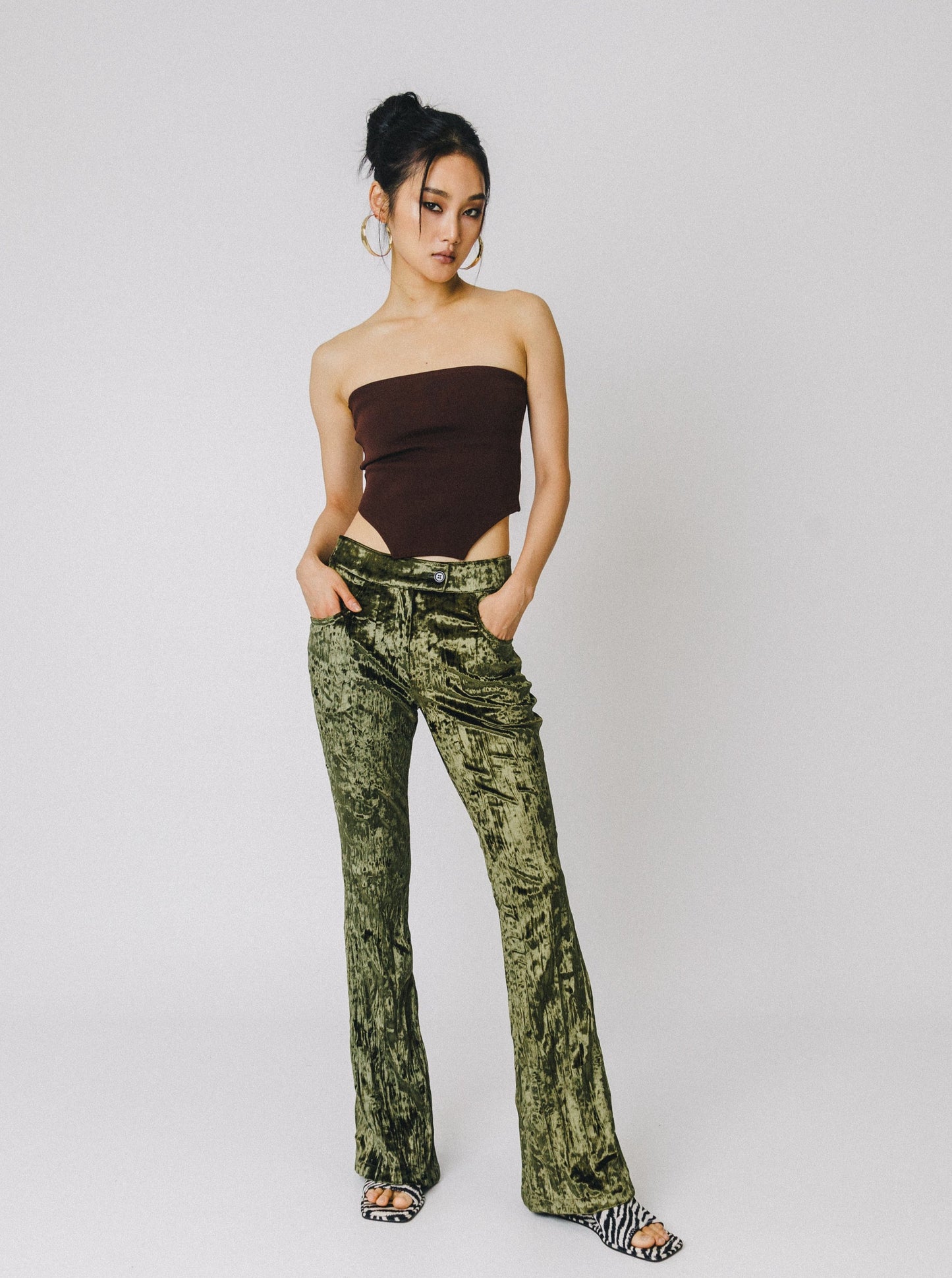 DEVON crushed velvet pants - GREEN