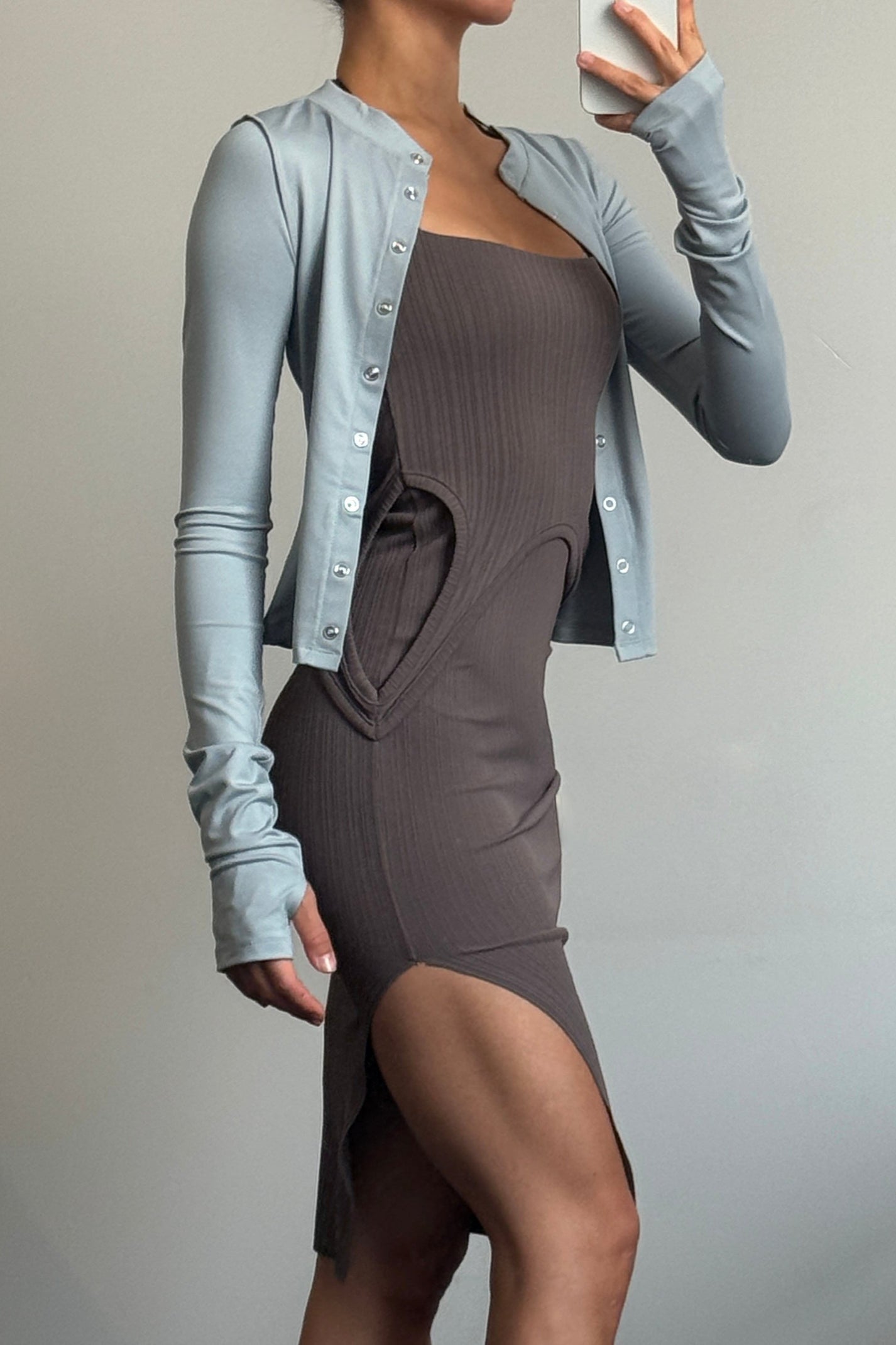 *sample sale* CRYS cardigan - baby blue grey - uniform person