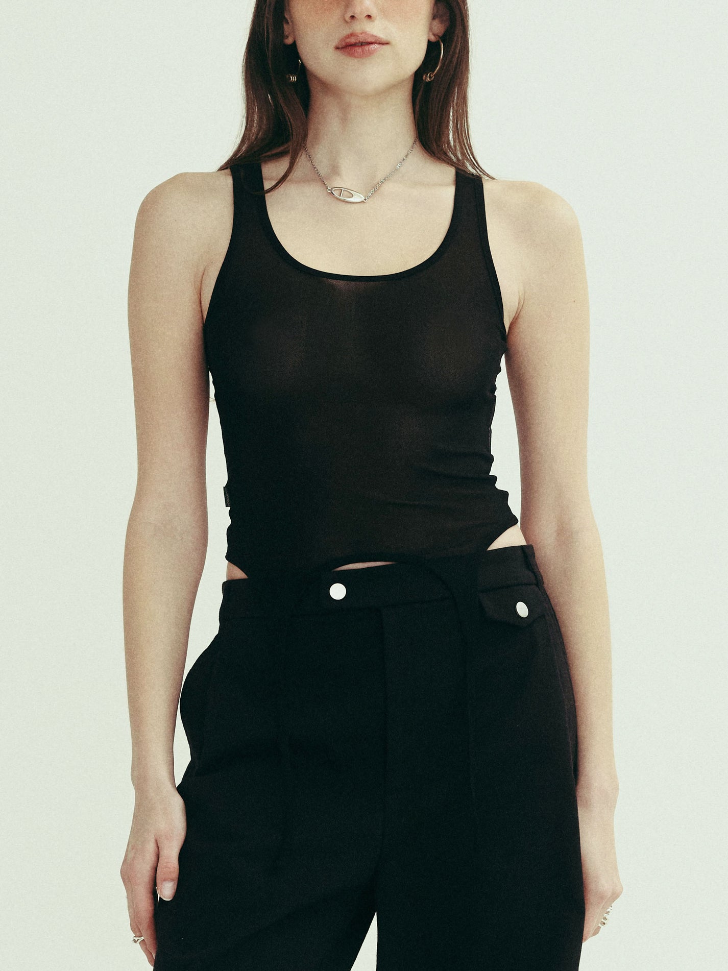 PURA sheer mesh layer tank - ONYX - uniform person