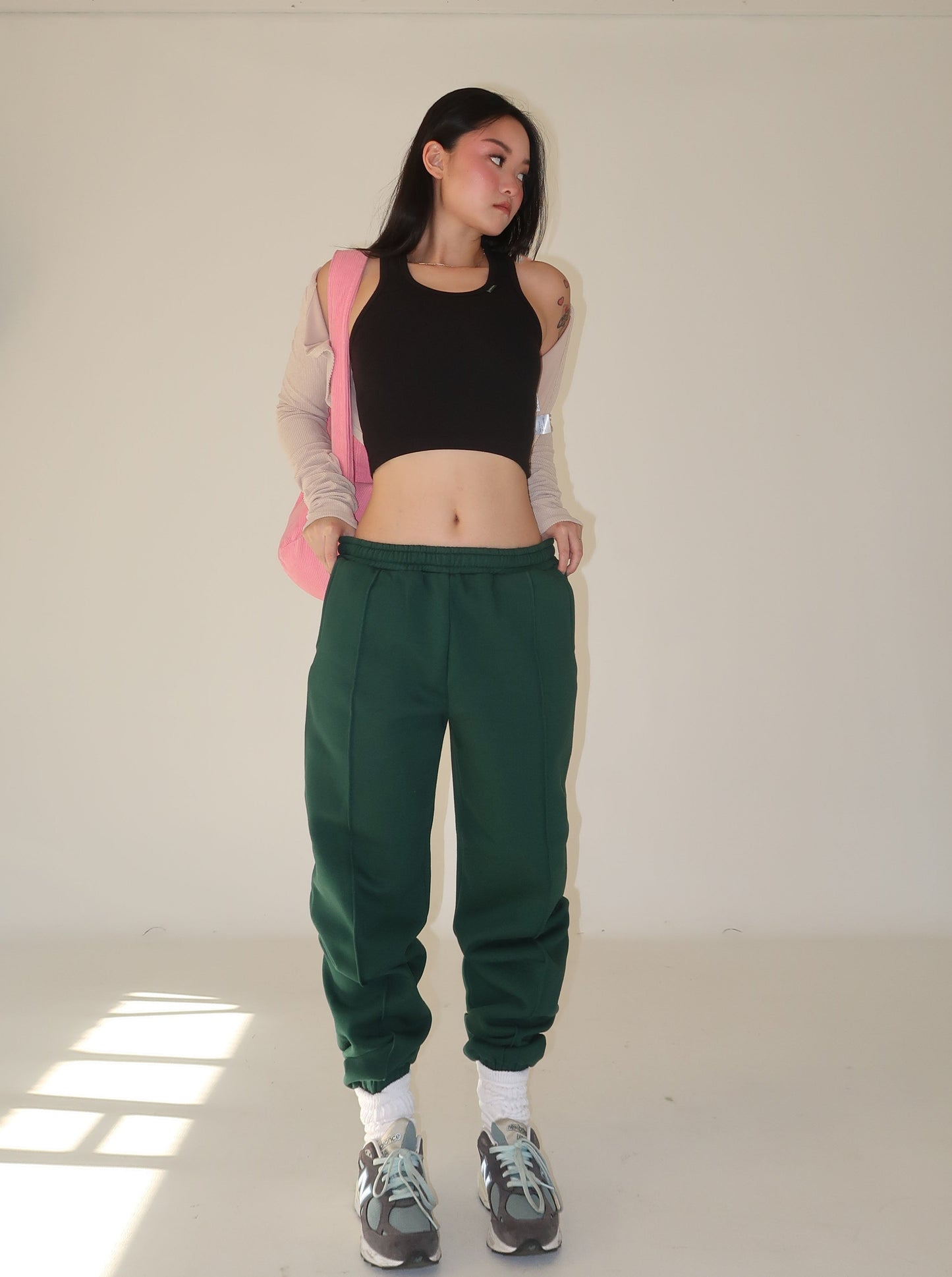 MARION oversized pintuck sweatpants - hunter green