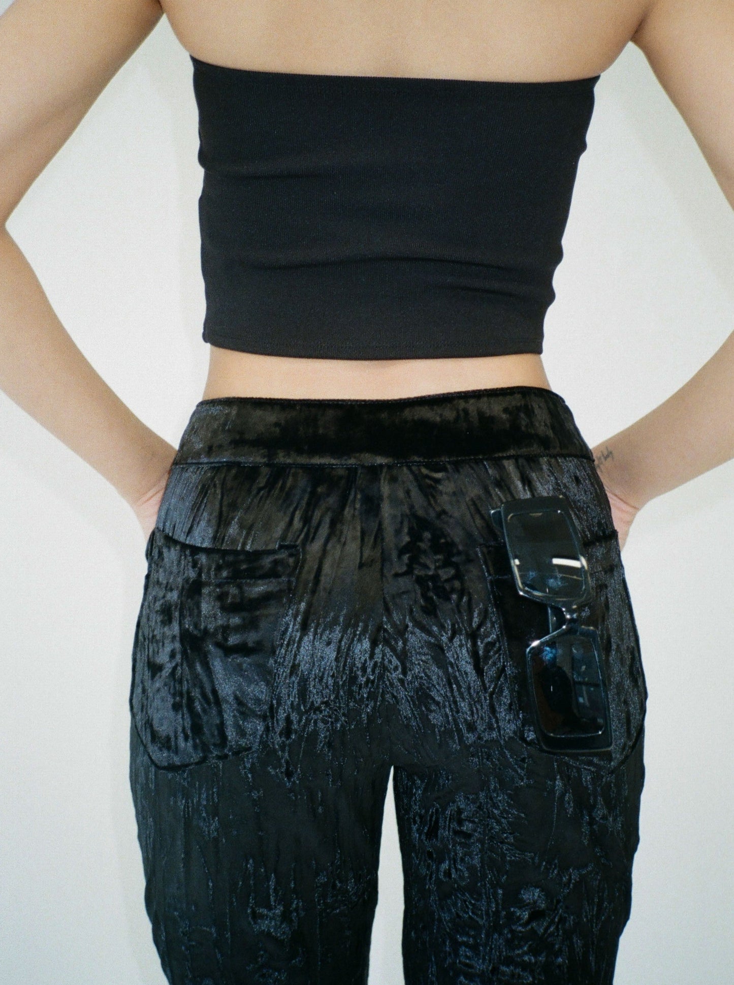 DEVON crushed velvet pants - ONYX