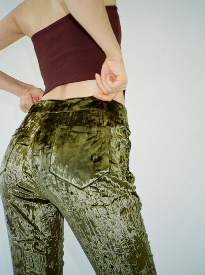 DEVON crushed velvet pants - GREEN