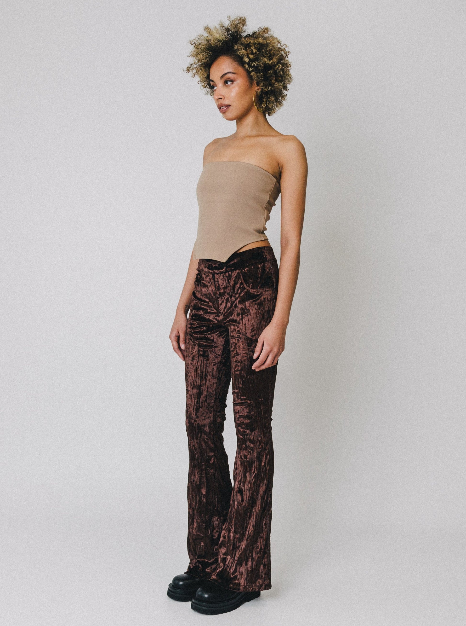 DEVON crushed velvet pants - BROWN